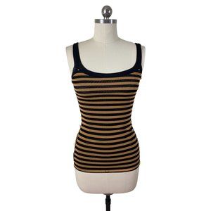 Petite Pois Womens Tank Top Medium Brown Black Striped Sleeveless Stretch Classi